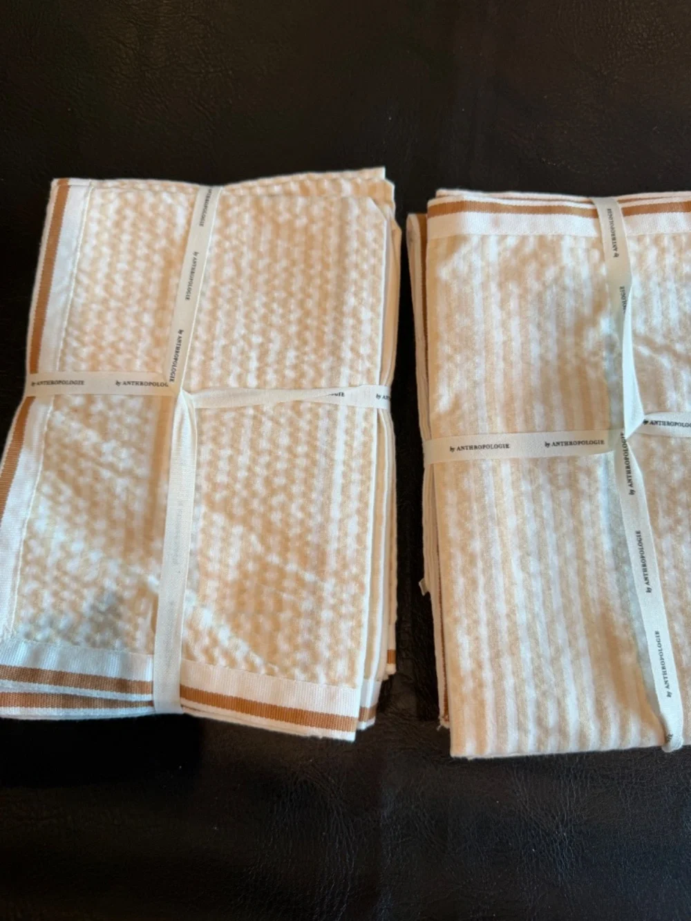 Anthropologie NWT Beige/Tan and White Stripped Linen Napkins 8 (Two sets of 4)